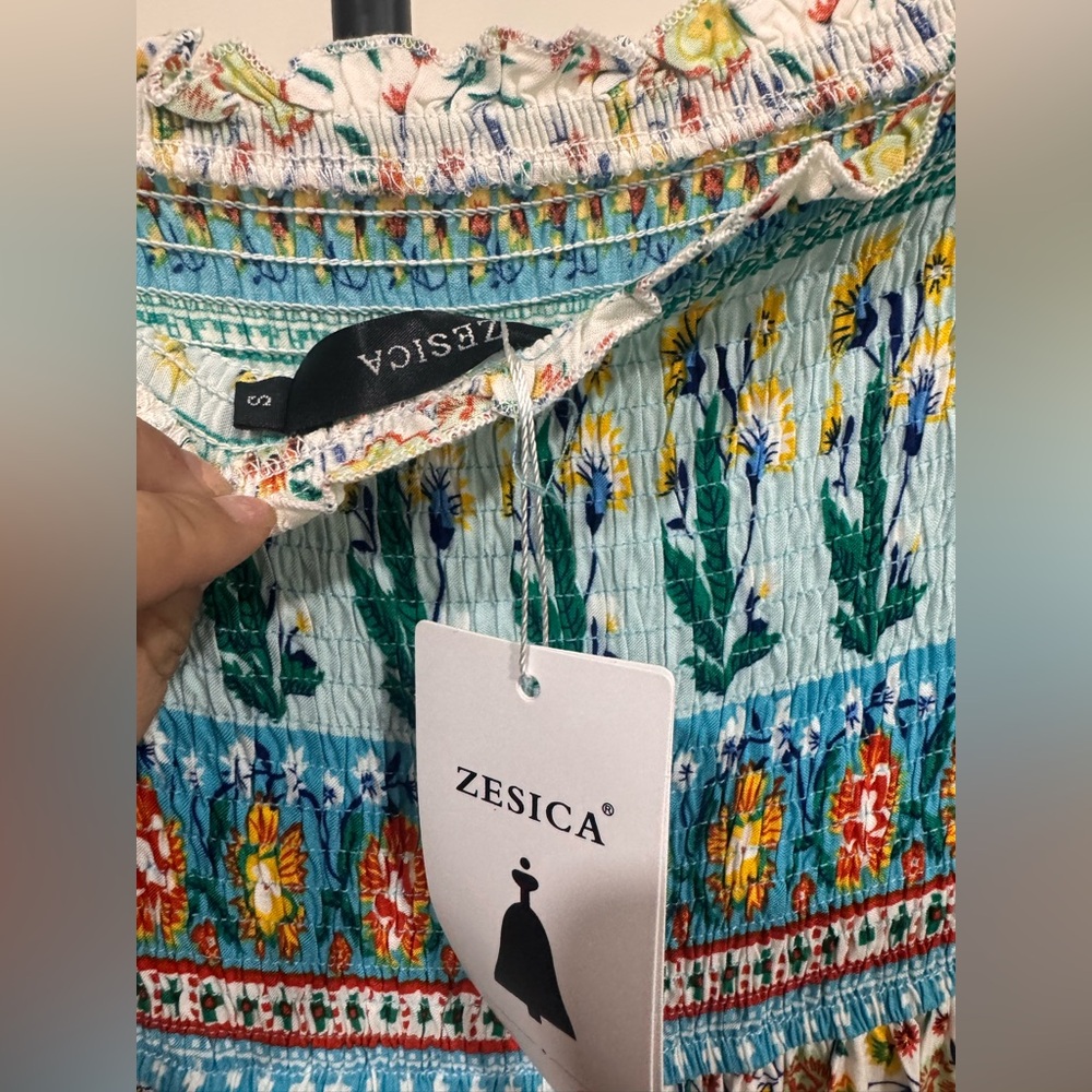 NWT Floral Boho Maxi Dress with Green Accents S - Picture 11 of 12